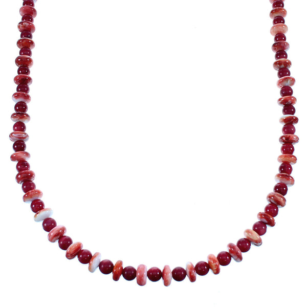 Genuine Sterling Silver Oyster Shell And Coral Navajo Bead Necklace SX108121